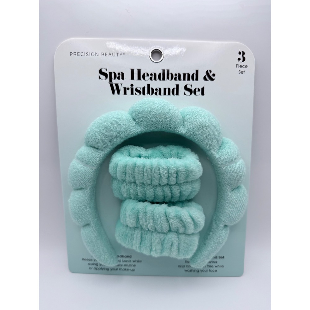 Precision Beauty Spa‎ Headband and Wristband Set 3 Piece Mint Green
